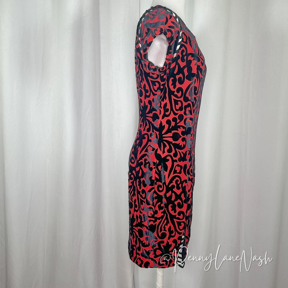 Shakuhachi Red Burnout Velvet Mini Bodycon Dress - Picture 7 of 10